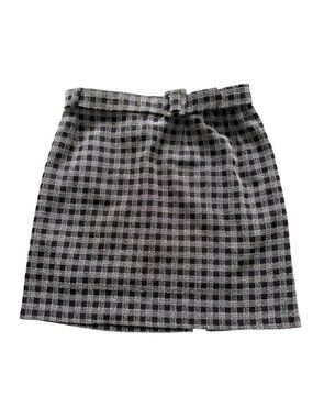 Plaid Belted Mini Skirt Textured High Waisted Woven Gingham Skirt 32" Waist